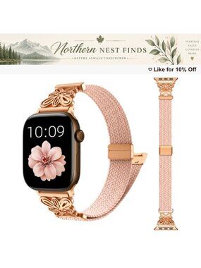 Braided Magnetic Nylon Watch Band Hollow-Flower Metal for Smart Watch
